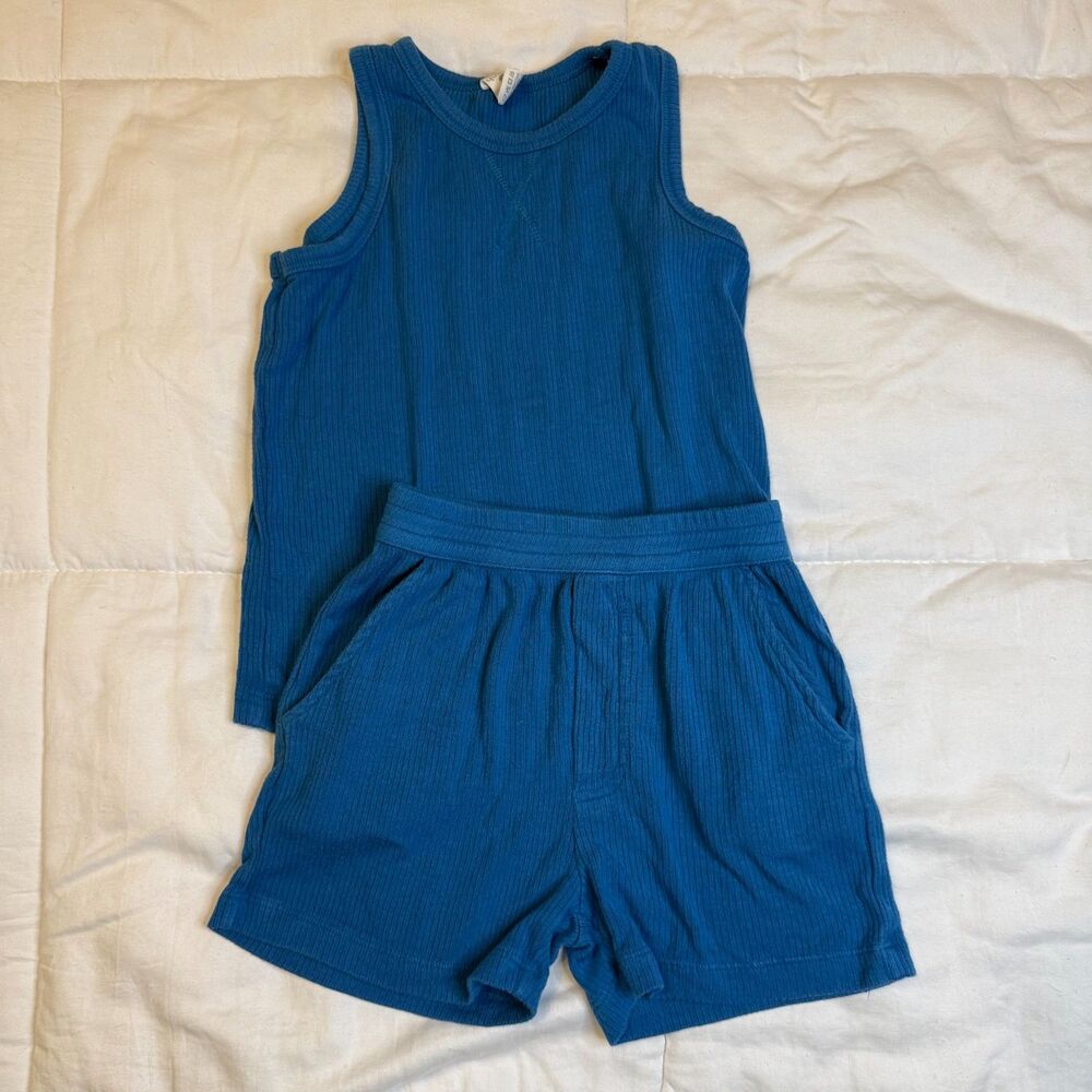 Kate Quinn 3T Blue Ribbed Tank Top Shorts Set Modal Toddler Unisex 2 Piece